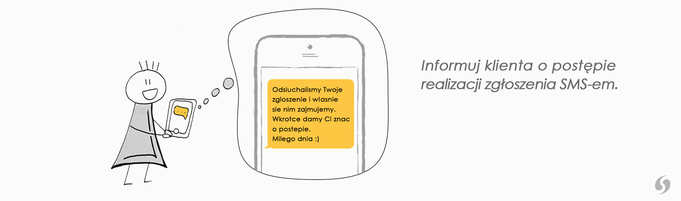 informuj klienta o postępie realizacji zgłoszenia sms-em